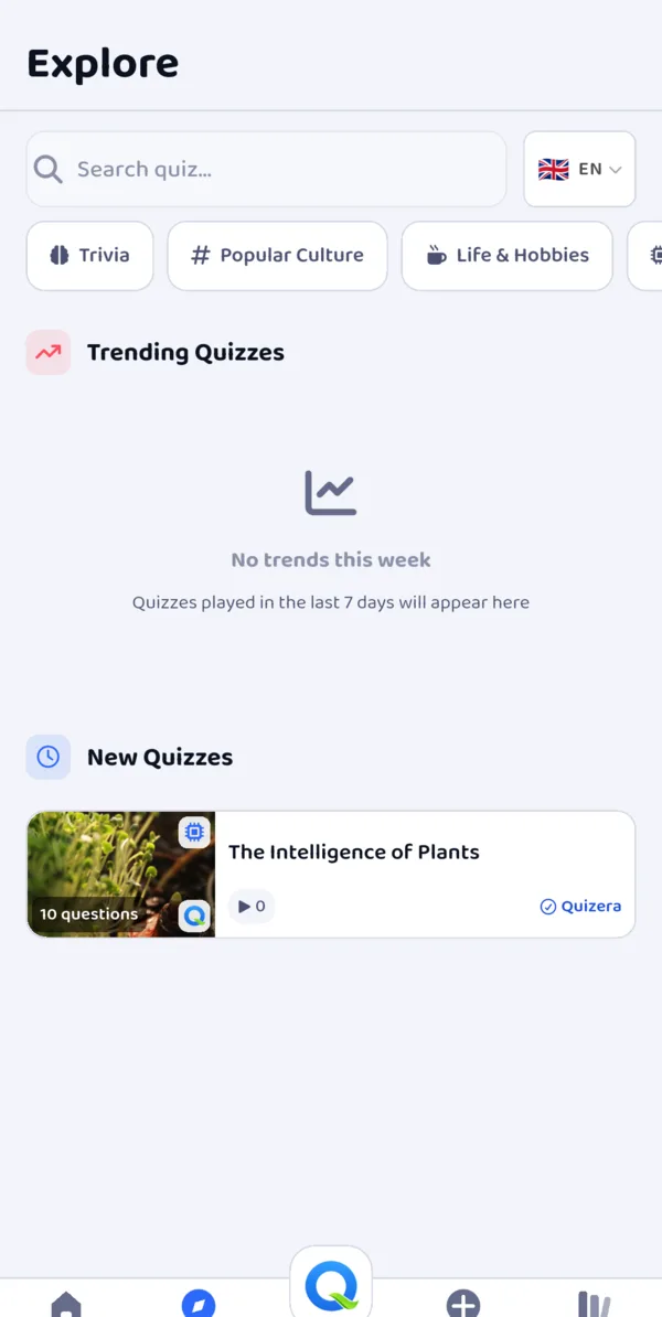 Quizera Explore screen: The Intelligence of Plants quiz