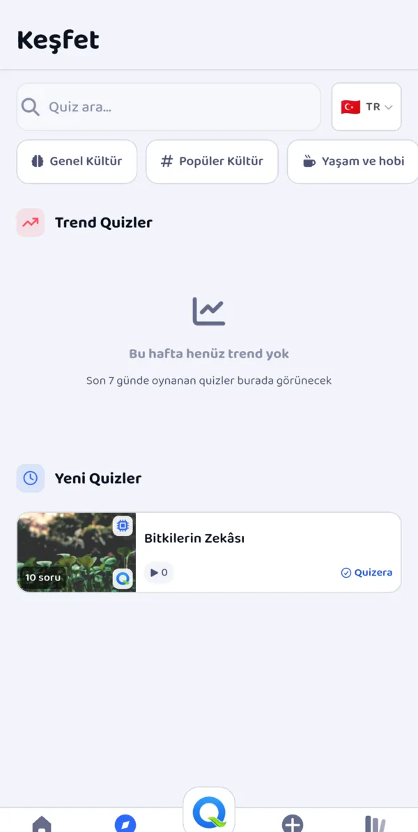 Quizera Keşfet ekranı: Bitkilerin Zekâsı quizi